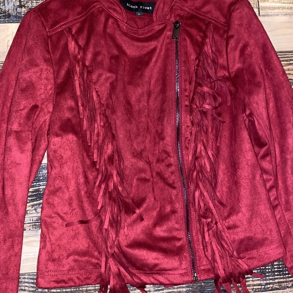 NWT Black Rivet Fringe moto jacket size large - Picture 2 of 4